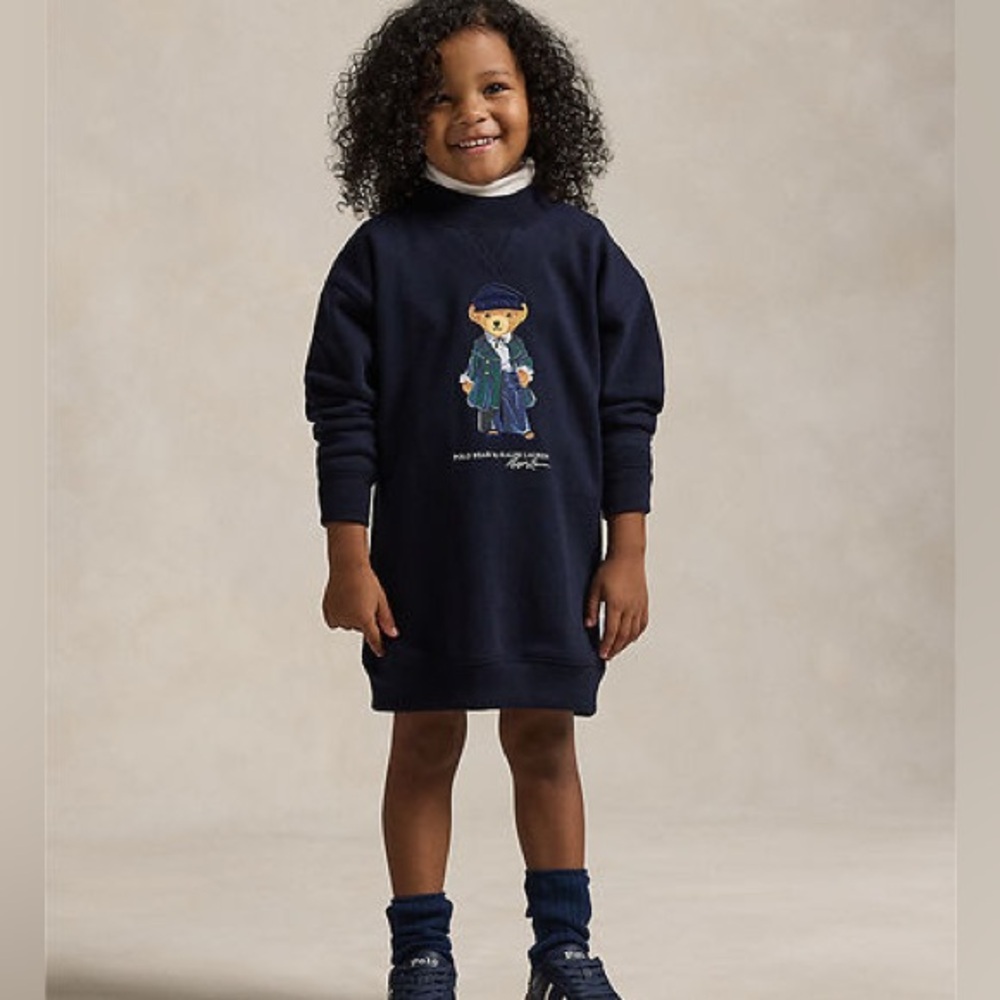 Polo Ralph Lauren Girls’ Polo Bear Fleece Embroidered Sweatshirt Dress—7Y